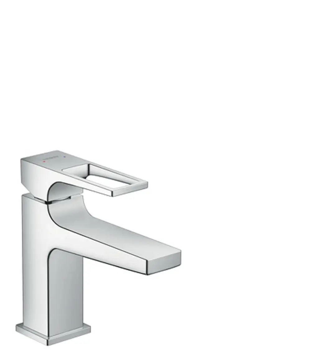 Chromfarbener Einhebel-Waschtischmischer von Hansgrohe mit Bügelgriff, geeignet für Handwaschbecken, inklusive Push-Open Ablaufgarnitur.